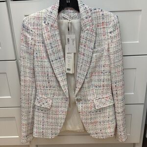 Veronica Beard White Tweed Blazer with Pink & Blue Accents